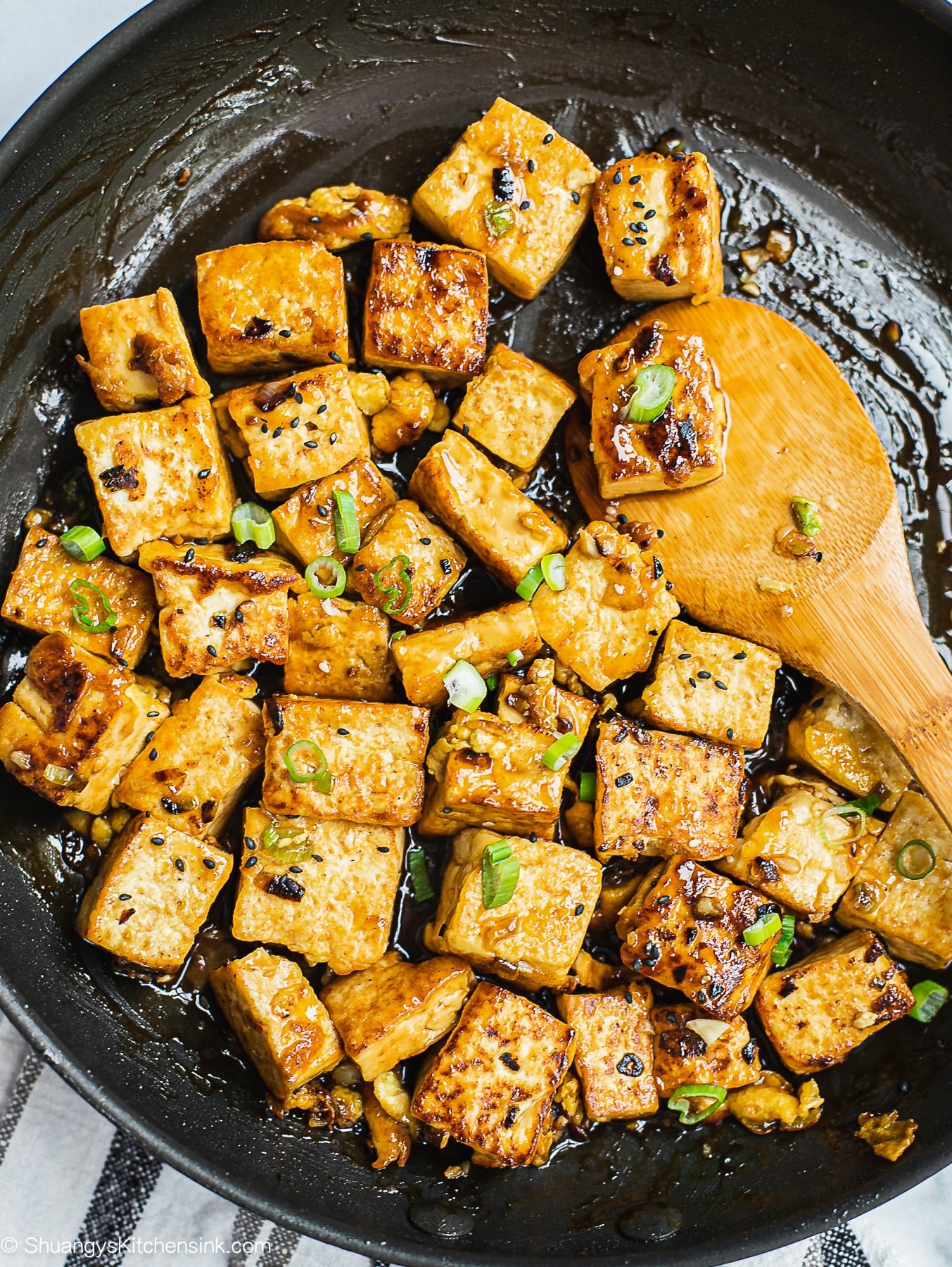 Stir-Fried Tofu with Garlic and Scallions in Savory Soy Sauce