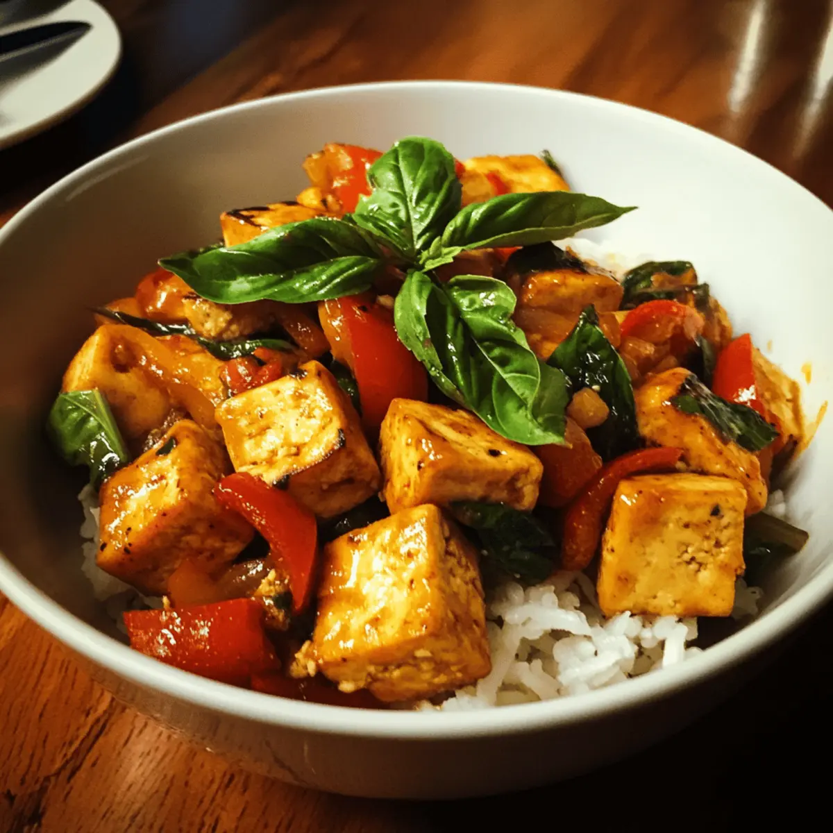 Stir-Fried Tofu with Garlic and Basil