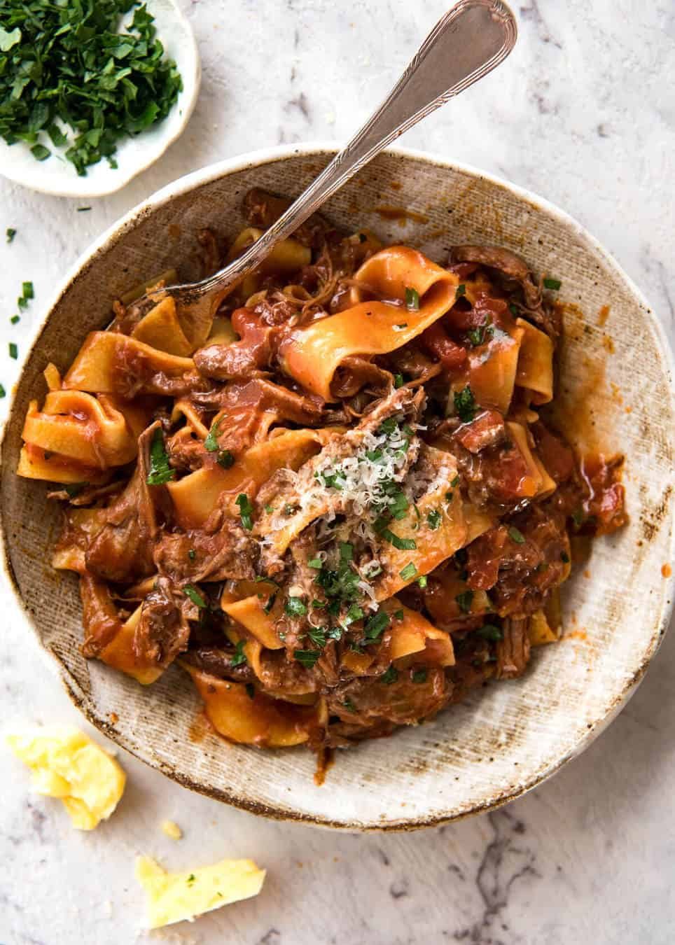 Slow-Cooked Kangaroo Ragu with Wild Mushrooms and Tagliatelle