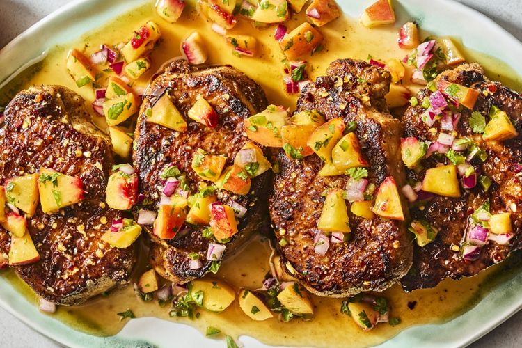 Caribbean Dark Rum-Glazed Pork Chops with Pineapple Salsa