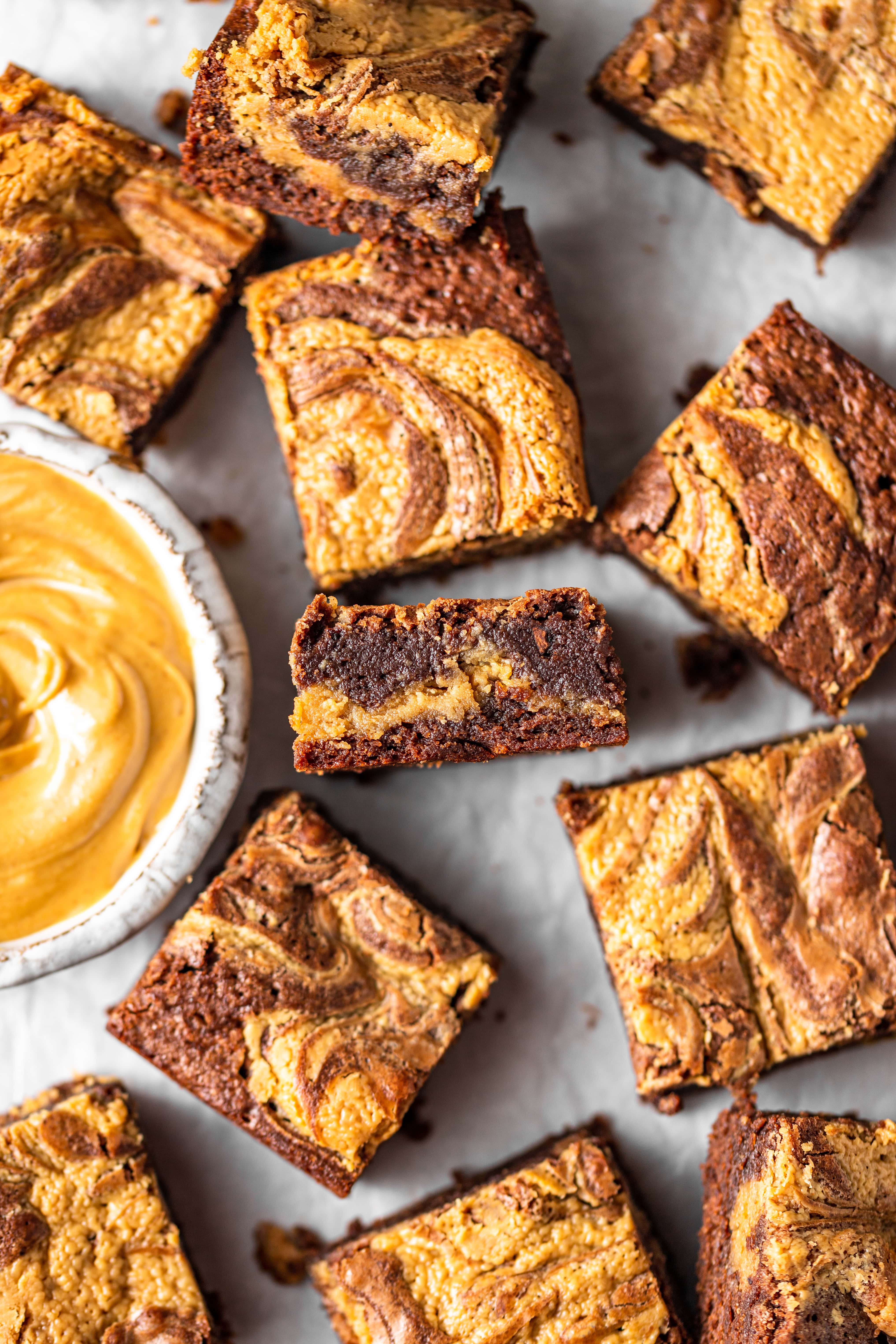 One-Bowl Brownie Bars with Toasted Oats and Peanut Butter Swirl