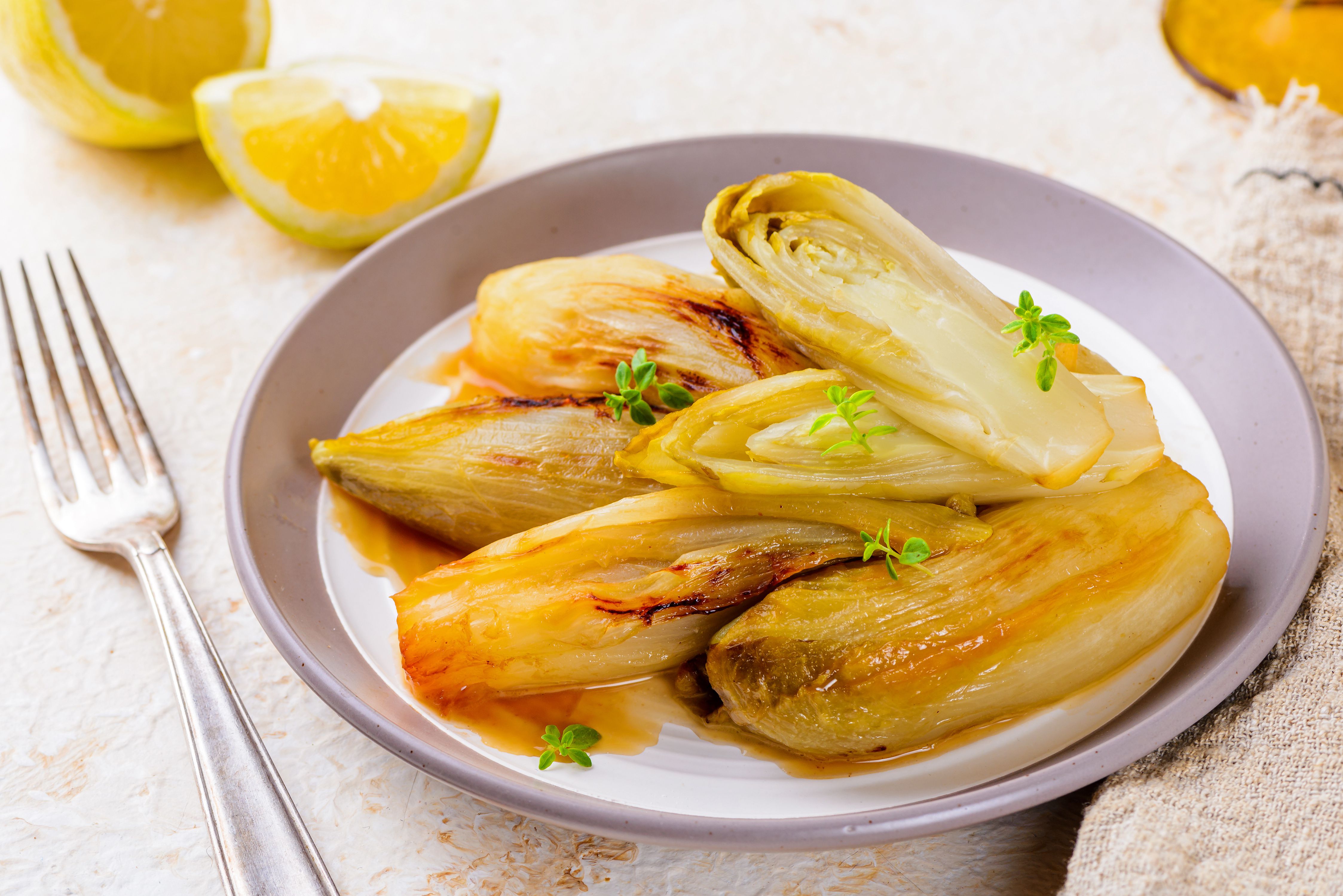 Belgian-Style Beer-Braised Endive with Mustard Cream