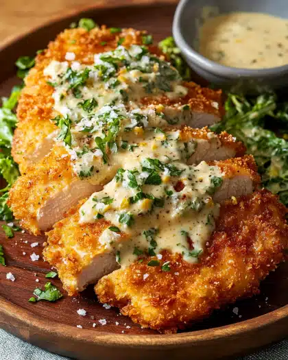 Parmesan-Crusted Chicken Schnitzel with Garlic Aioli