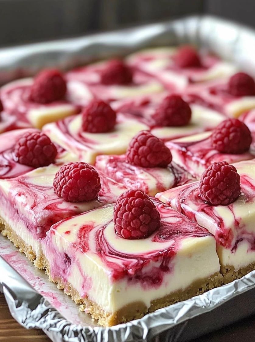 No-Bake Raspberry Almond Cheesecake Swirl Bars