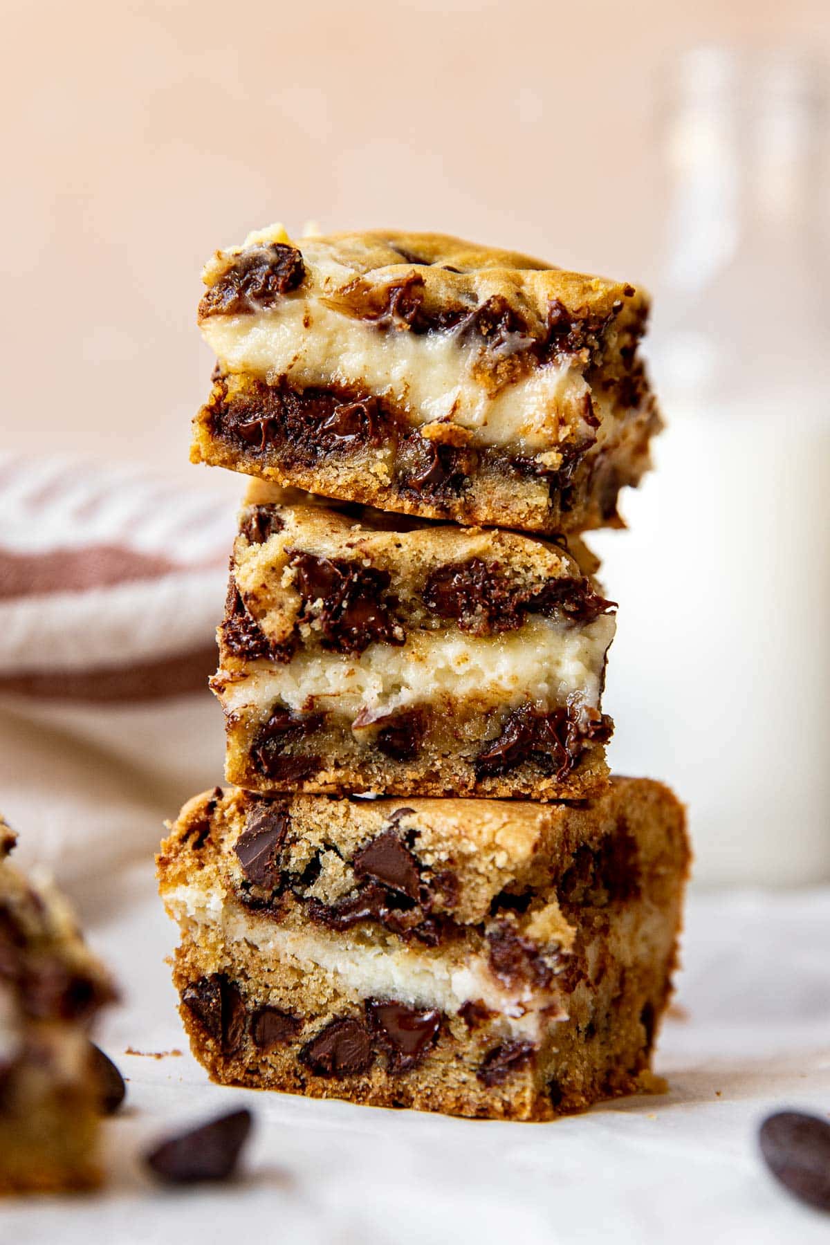 Layered Chocolate Chip Cookie Dough Cheesecake Bars