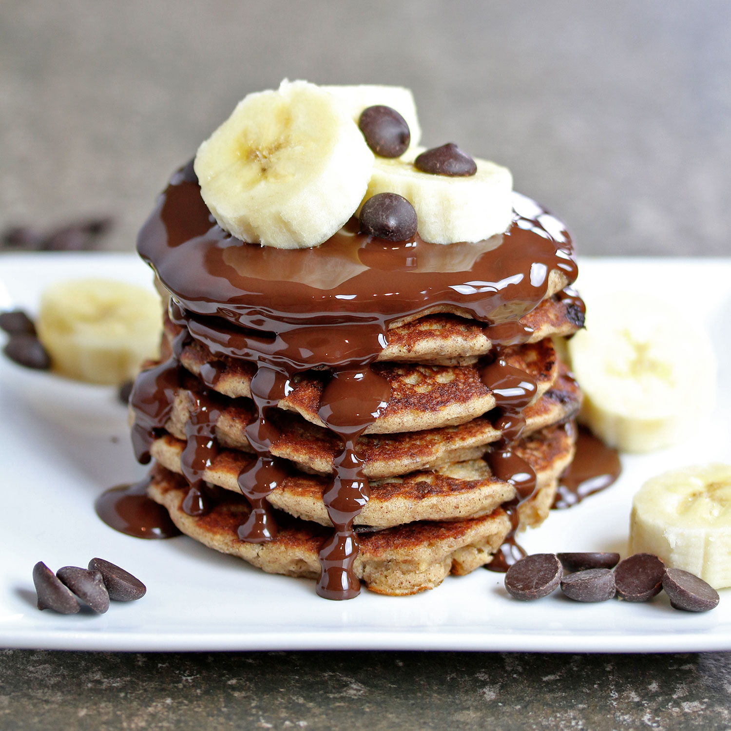 Chocolate Banana Pancakes with Maple Glaze