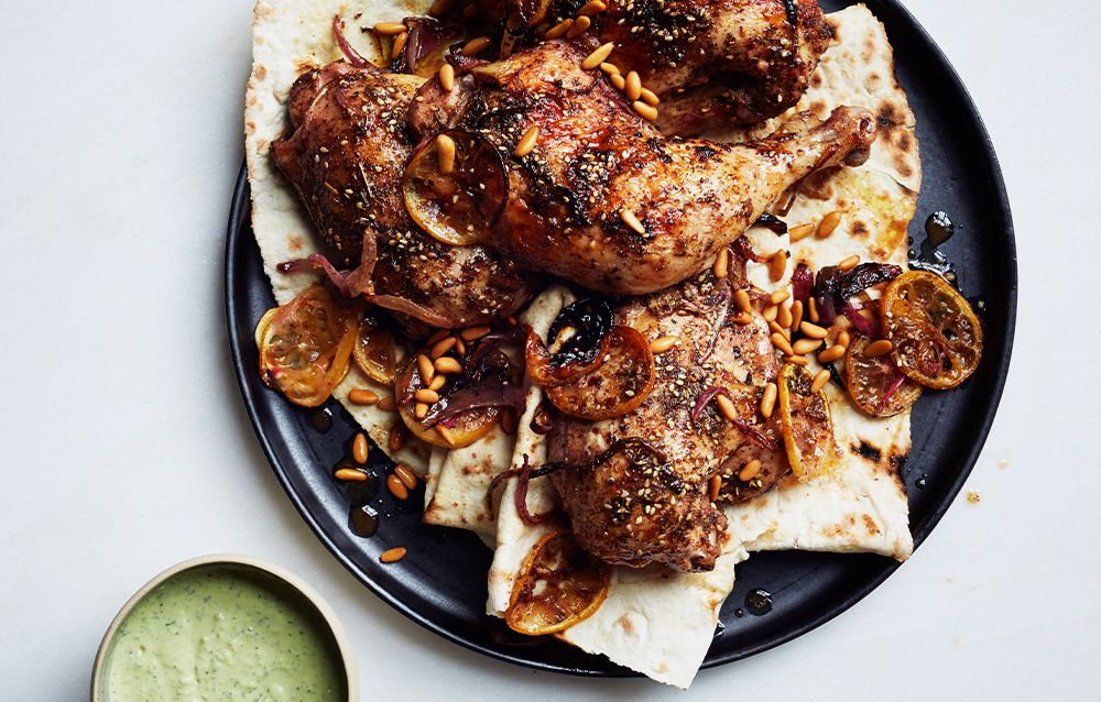 Za'atar Roasted Chicken Thighs with Yogurt-Tahini Sauce
