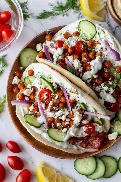 No-Bake Mediterranean Chickpea Wraps with Tzatziki