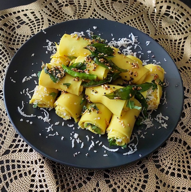 Gujarati Vegetable Khandvi Rolls with Mustard and Sesame