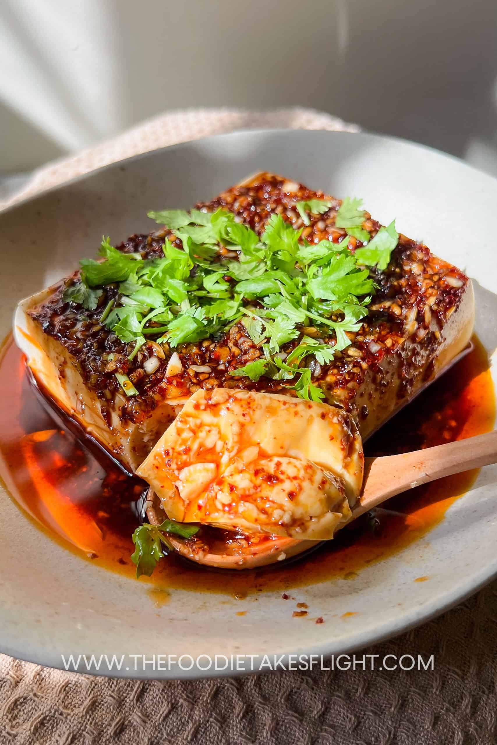 Spicy Sautéed Tofu with Garlic and Chili Oil over Jasmine Rice
