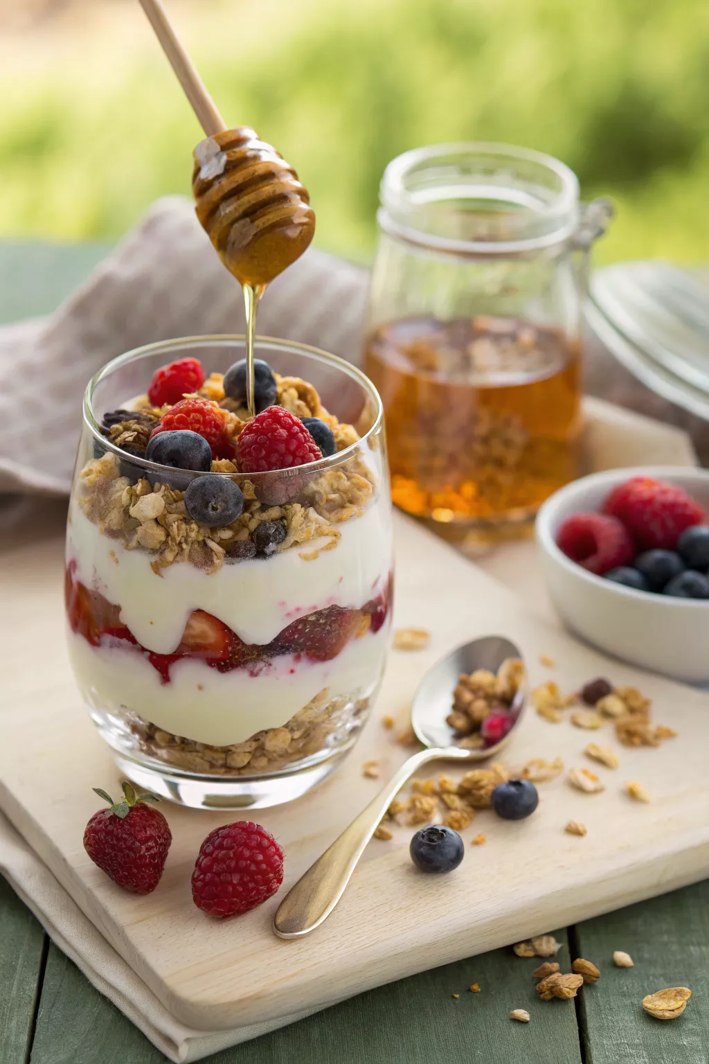 No-Bake Greek Yogurt and Berry Parfaits with Honey and Pistachios
