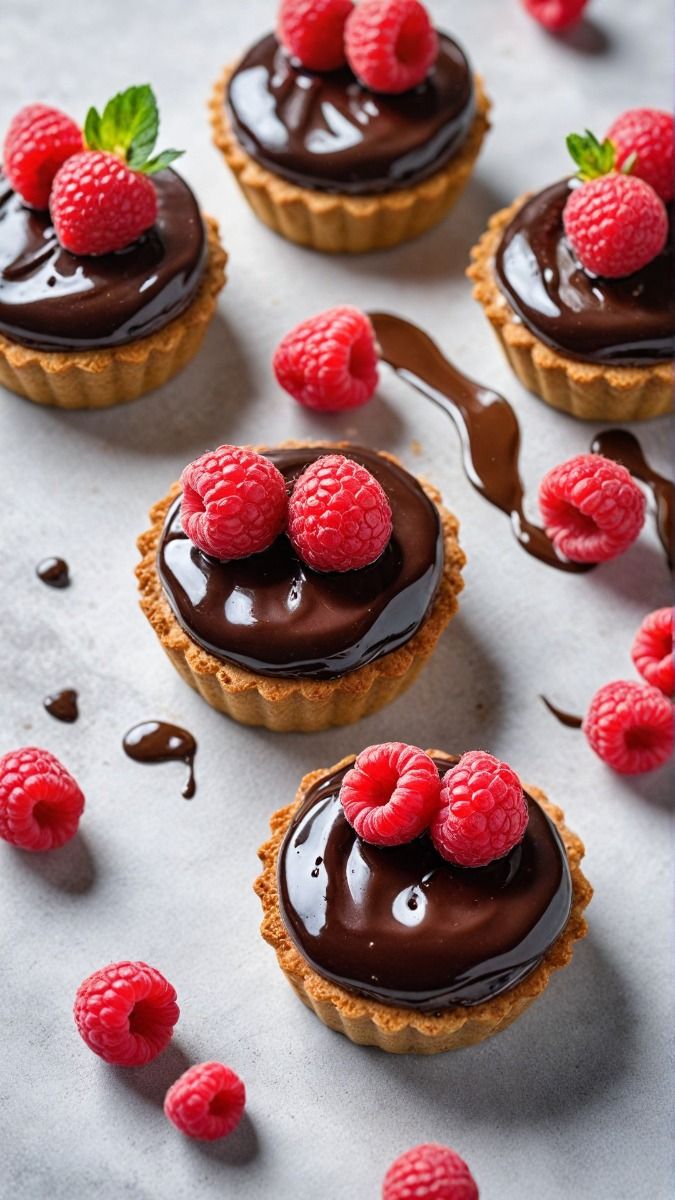Mini Flourless Chocolate Tarts with Raspberry Compote