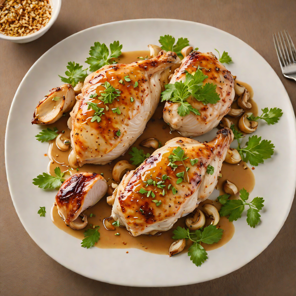 Pan-Seared Chicken with Honey-Dijon Glaze and Roasted Garlic