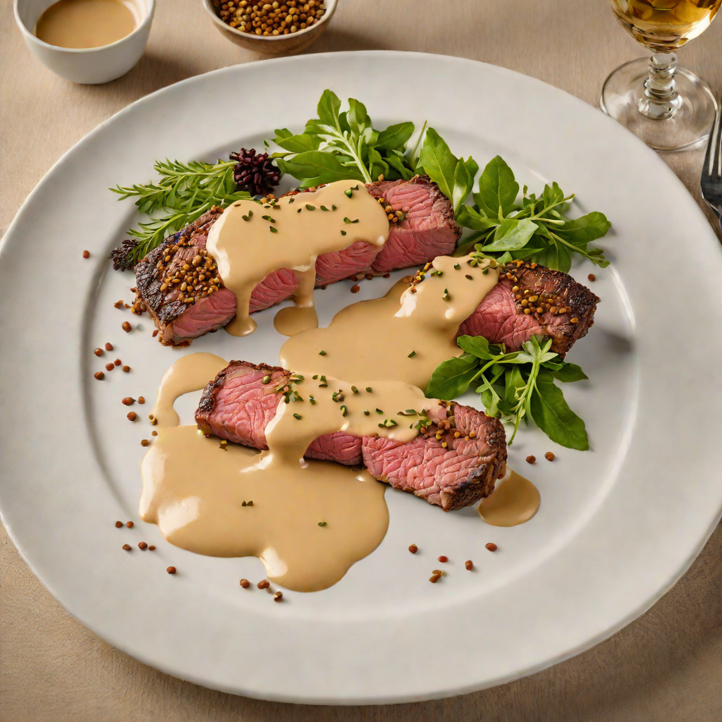 Macadamia-Crusted Kangaroo Steak with Wattleseed Peppercorn Sauce