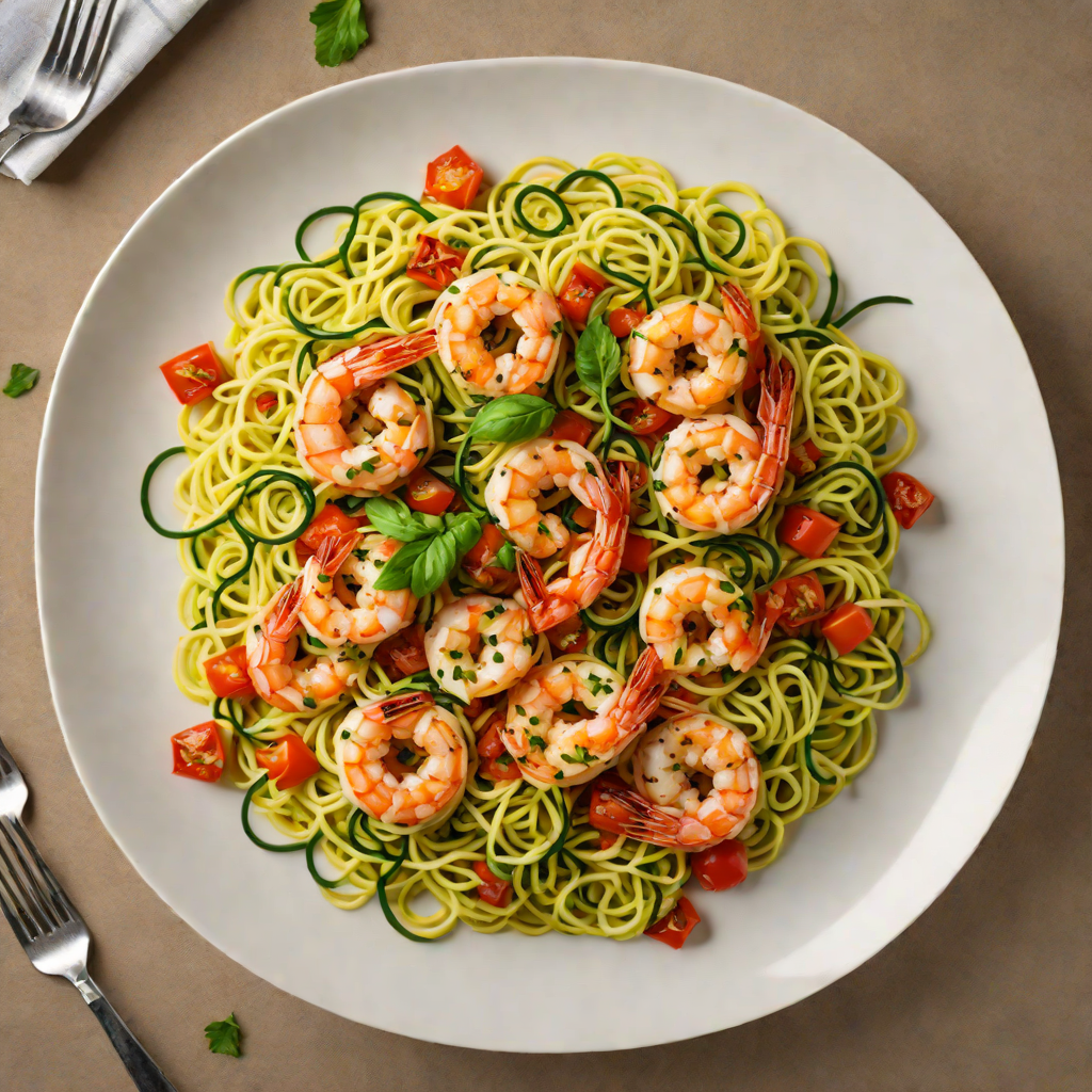 Sautéed Shrimp with Zucchini Noodles and Spicy Tomato Basil Sauce