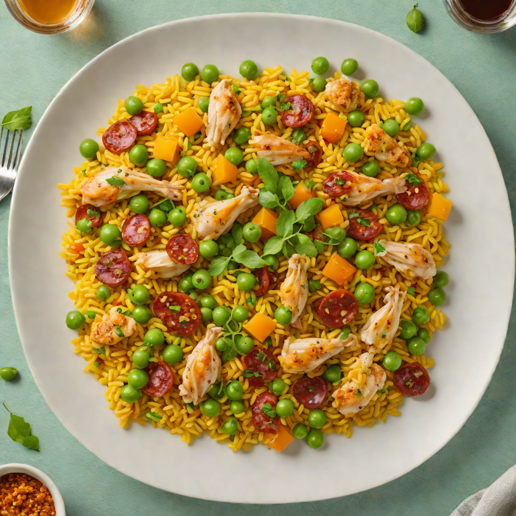 Saffron-Infused Chicken Paella with Chorizo and Peas