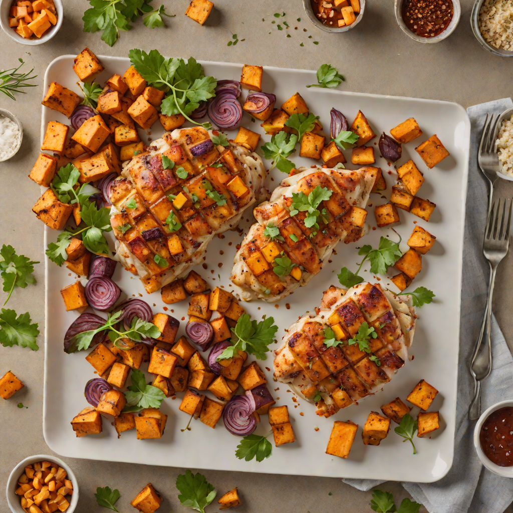 Sheet Pan Cajun-Spiced Chicken with Roasted Sweet Potato Cubes