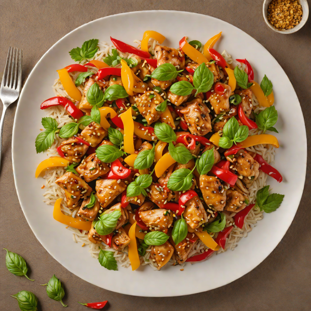 Stir-Fried Garlic Basil Chicken with Bell Peppers