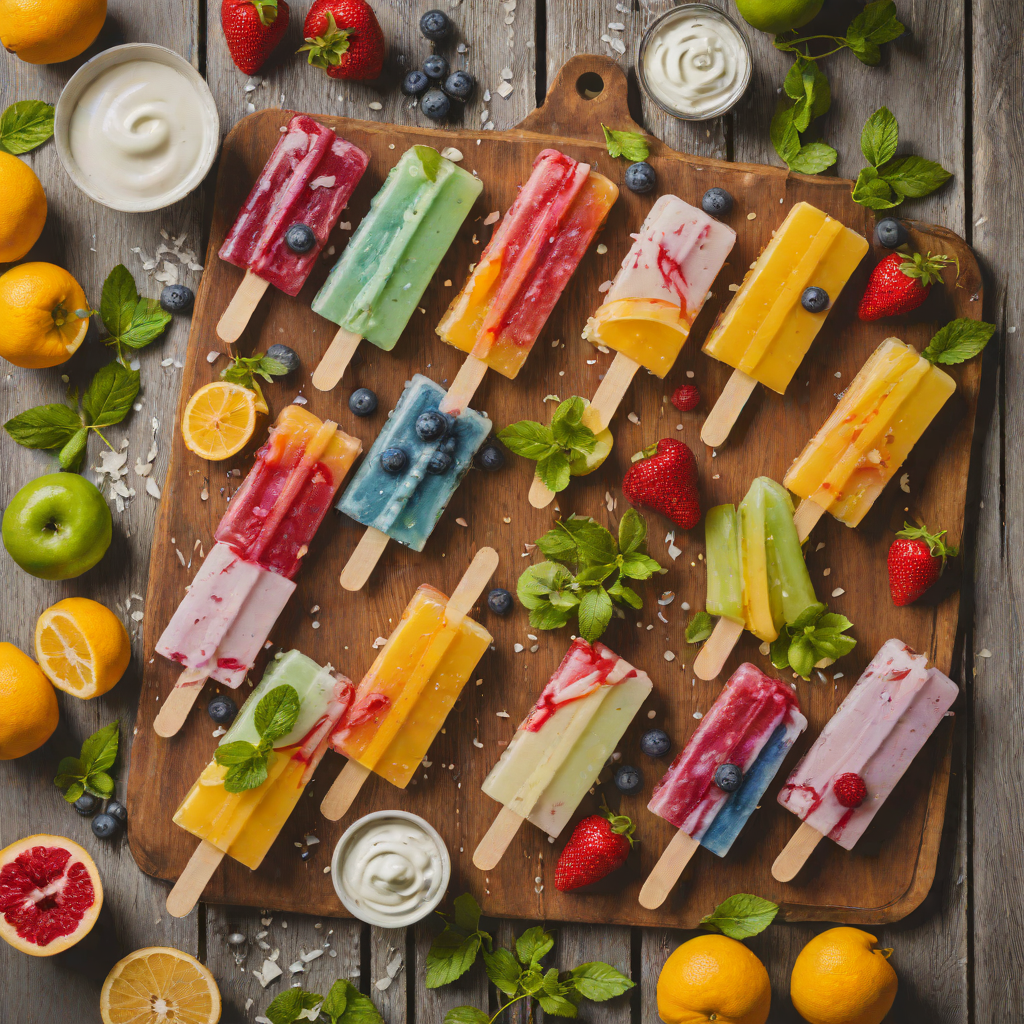 Homemade Rainbow Fruit Popsicles with Yogurt Swirl