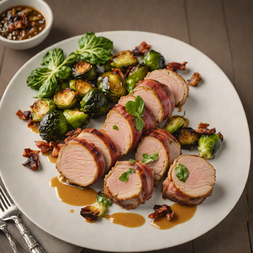 Bacon-Wrapped Pork Tenderloin with Roasted Brussels Sprouts