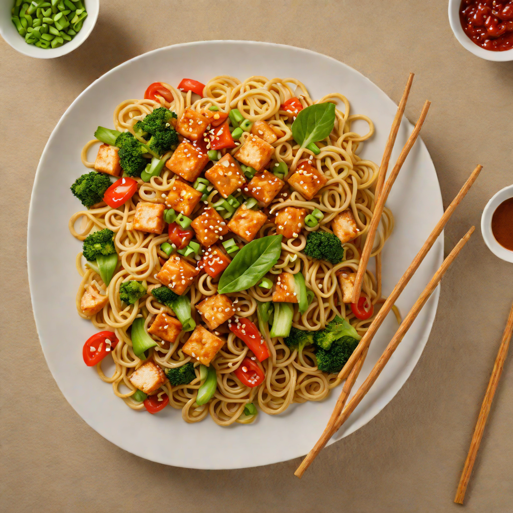 Quick Stir-Fried Udon Noodles with Spicy Tofu and Vegetables