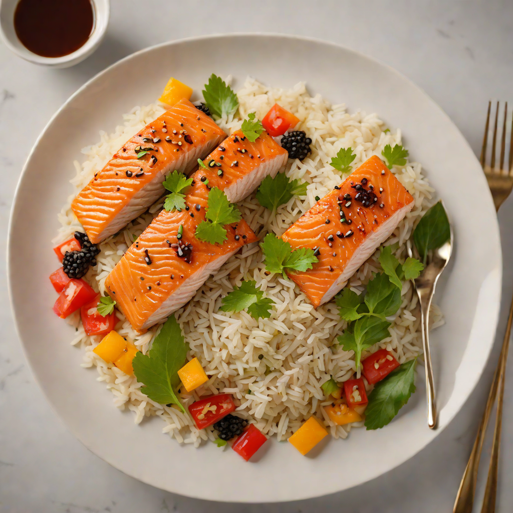 Steamed Bento Rice Bowl with Soy-Ginger Glazed Salmon