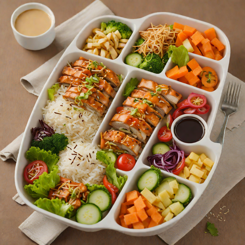 Layered Vegetable and Teriyaki Chicken Bento Box