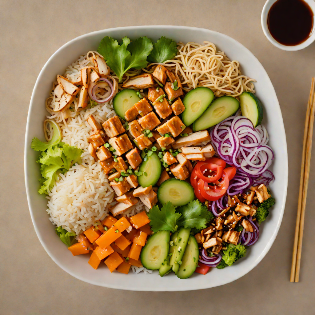 Layered Chicken Teriyaki Bento Bowl with Pickled Vegetables