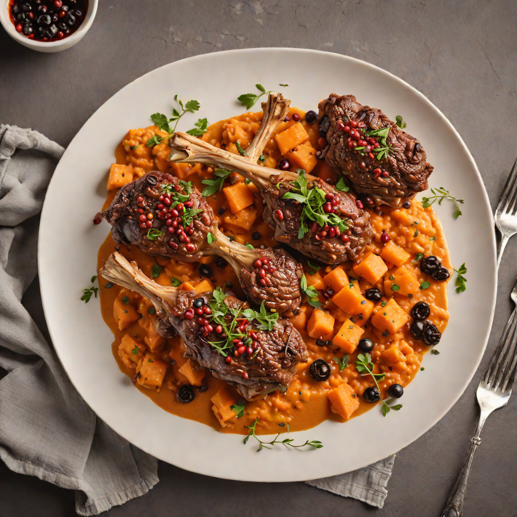 Slow-Cooked Lamb Shanks with Tasmanian Pepperberry and Sweet Potato Mash