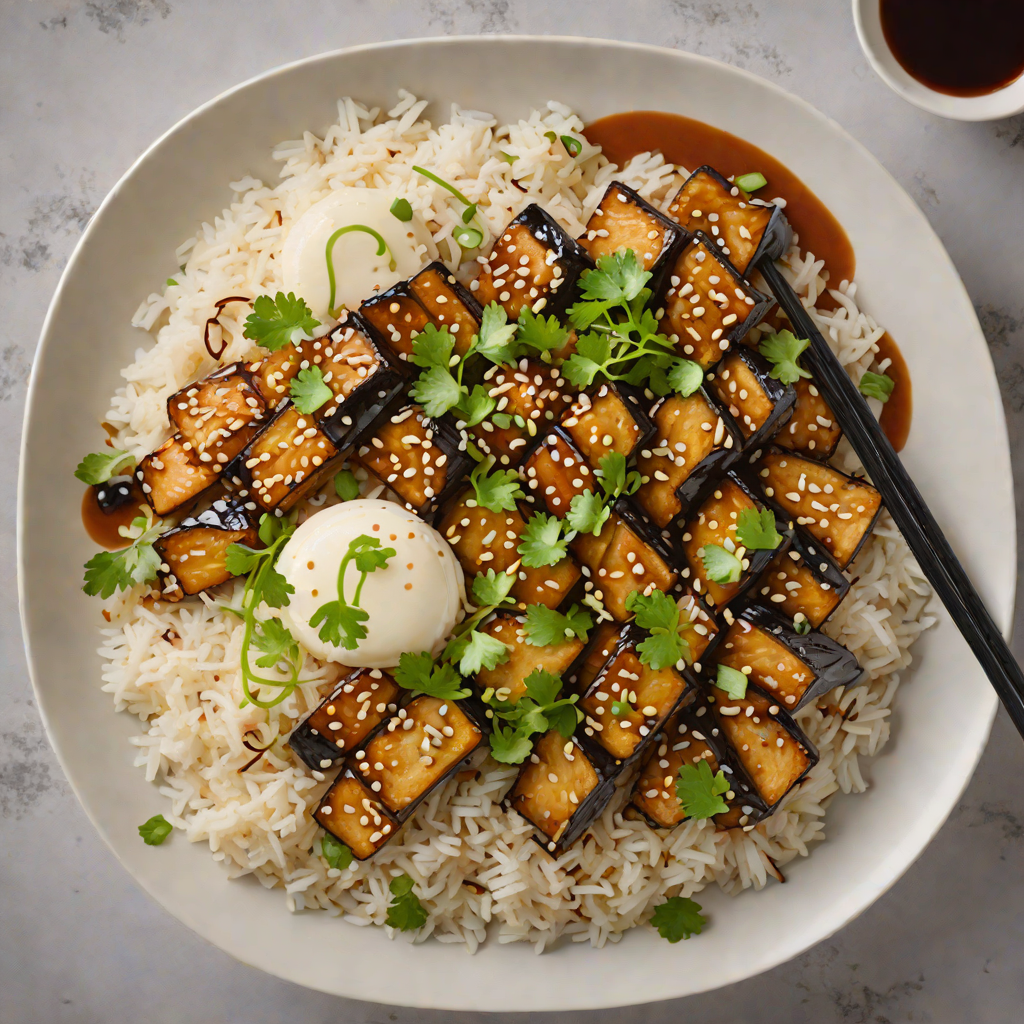 Miso-Glazed Eggplant Donburi with Steamed Jasmine Rice