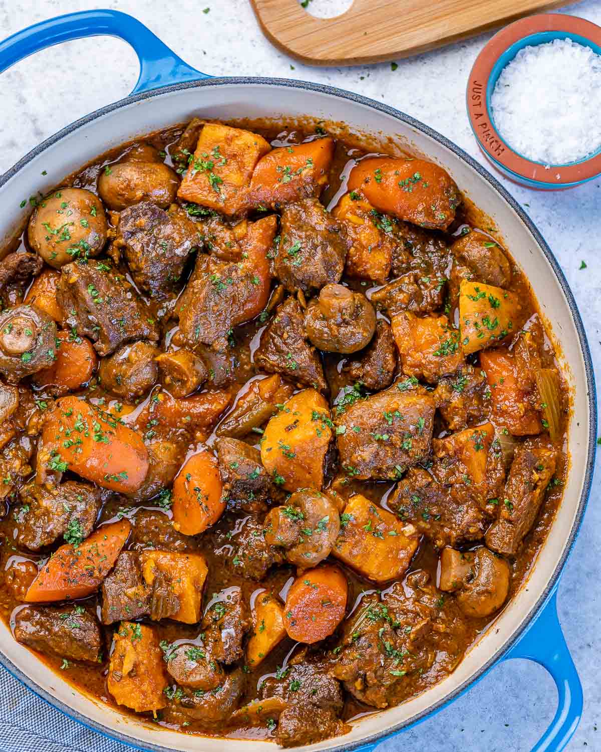 Hearty Beef & Sweet Potato Stew with Collard Greens