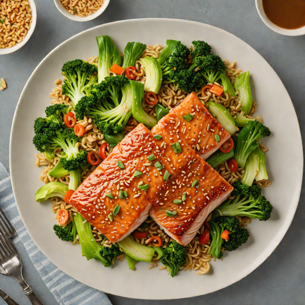Sesame-Ginger Glazed Salmon with Garlic Bok Choy Stir Fry