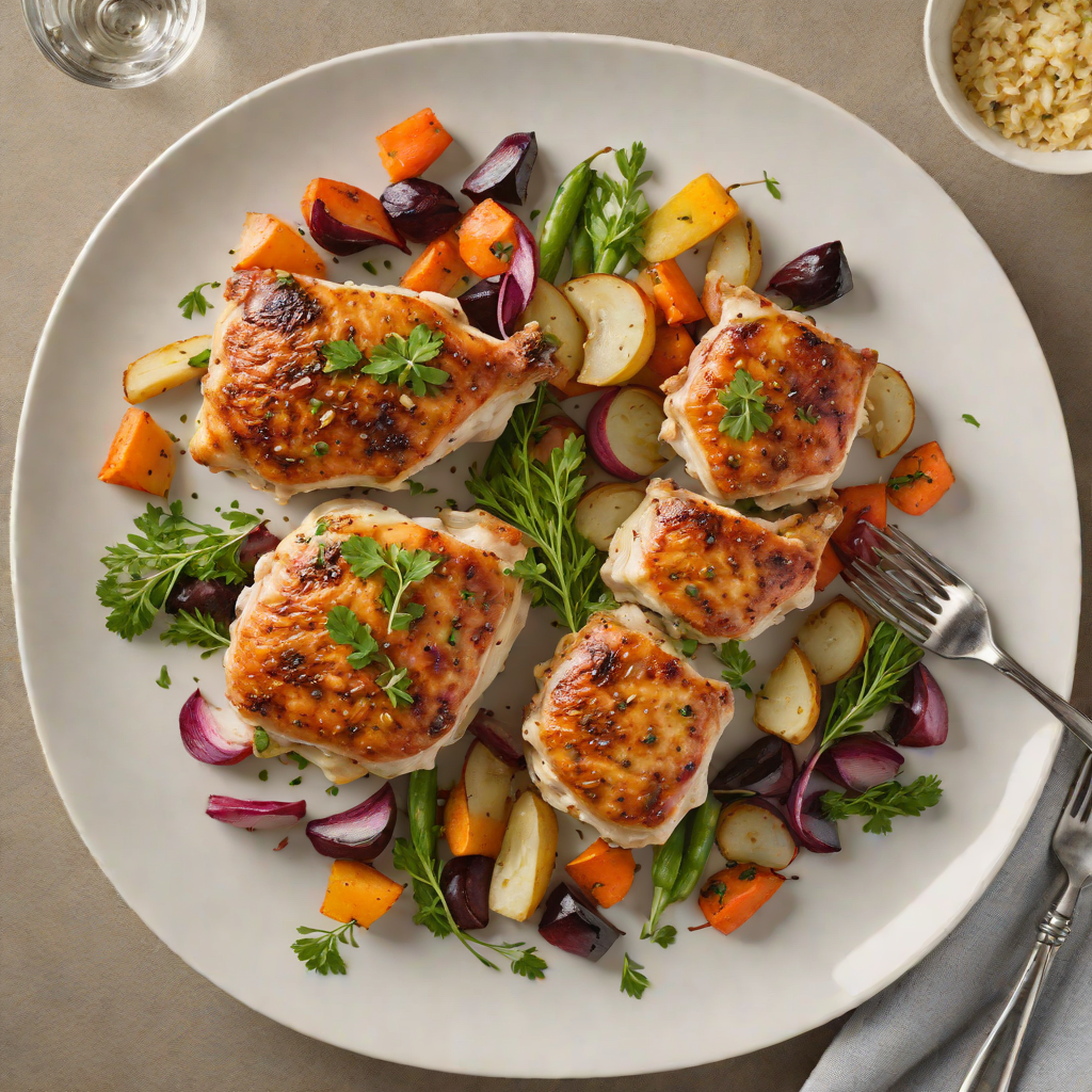 Pan-Seared Chicken Thighs with Roasted Garlic and Herb Root Vegetables