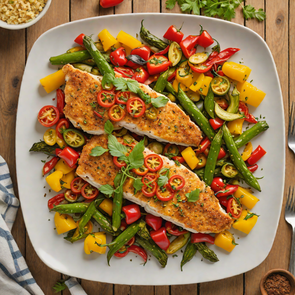 Sheet Pan Cajun-Spiced Catfish with Roasted Okra and Bell Peppers
