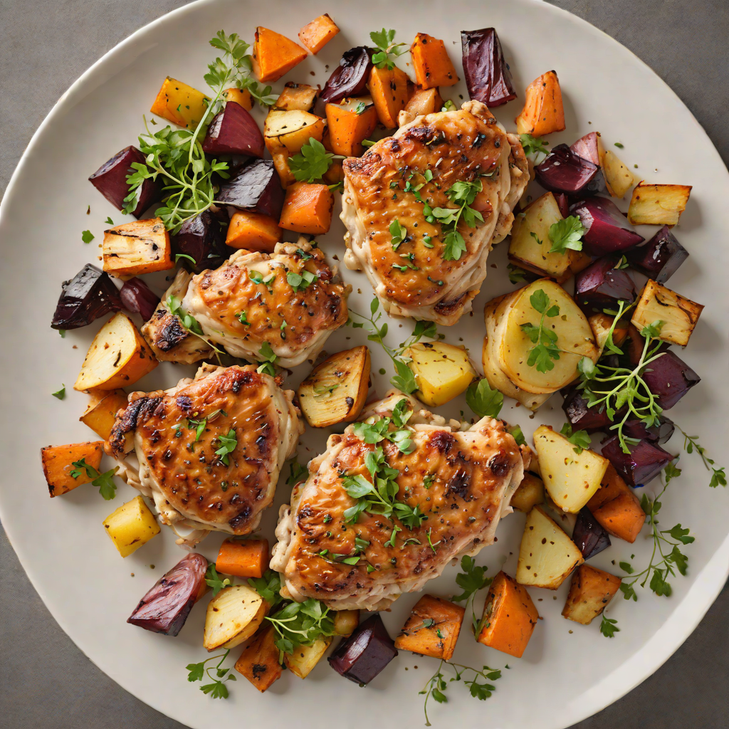 Sautéed Garlic Chicken Thighs with Roasted Root Vegetables