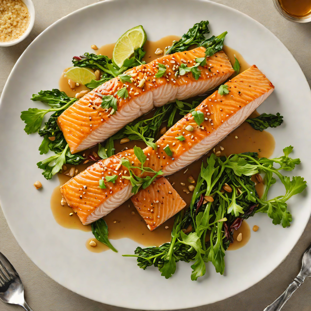 Pan-Seared Miso-Glazed Salmon with Ginger-Soy Greens