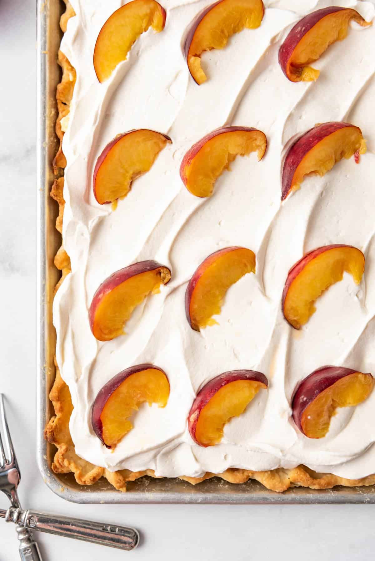 Sheet Pan Peaches and Cream Pie