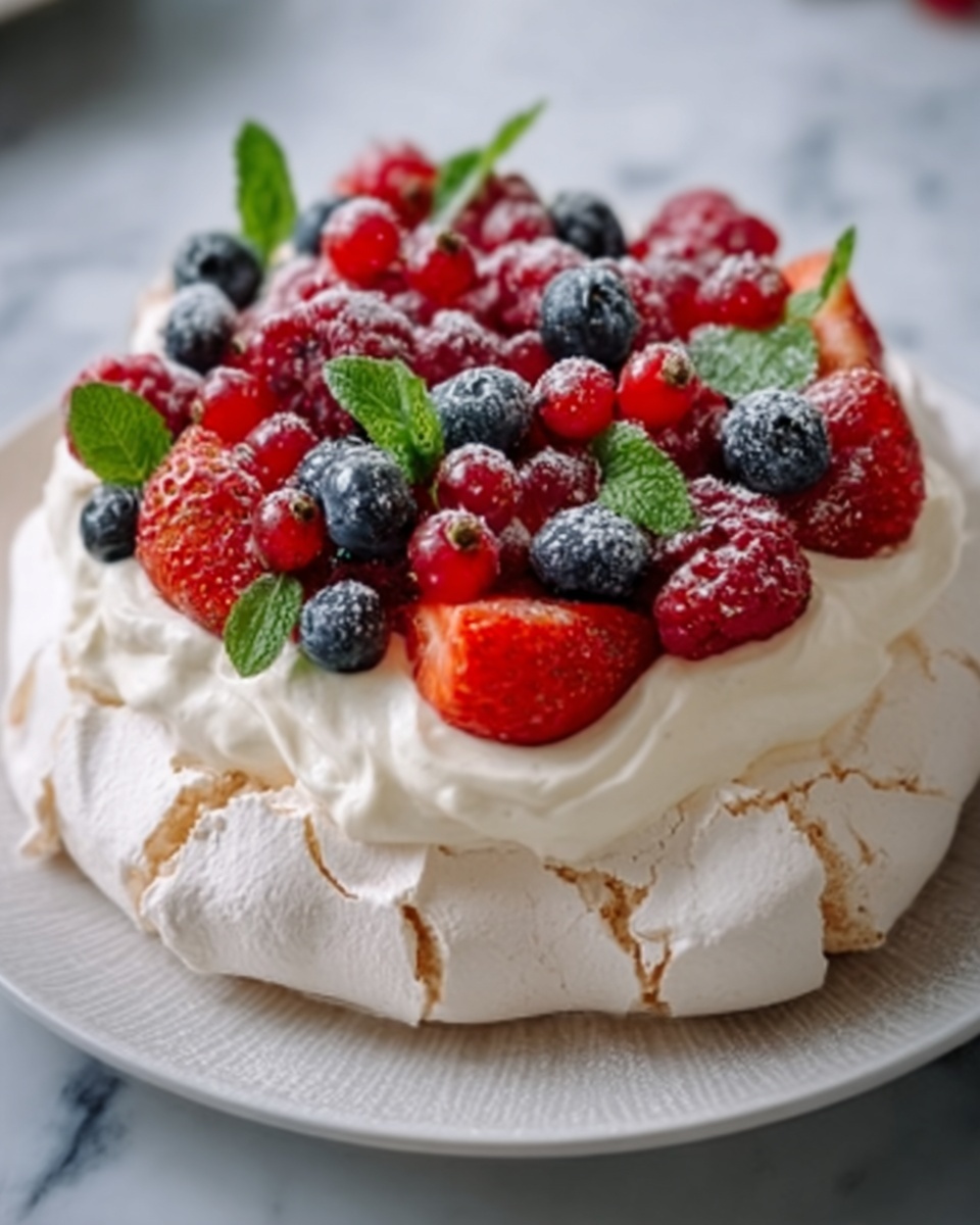Toasted Macadamia and Honey Pavlova with Fresh Berries