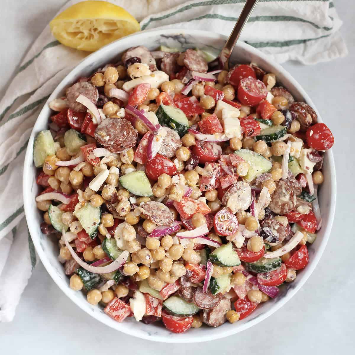 Seafood and Chorizo Chickpea Salad with Lemon Dressing