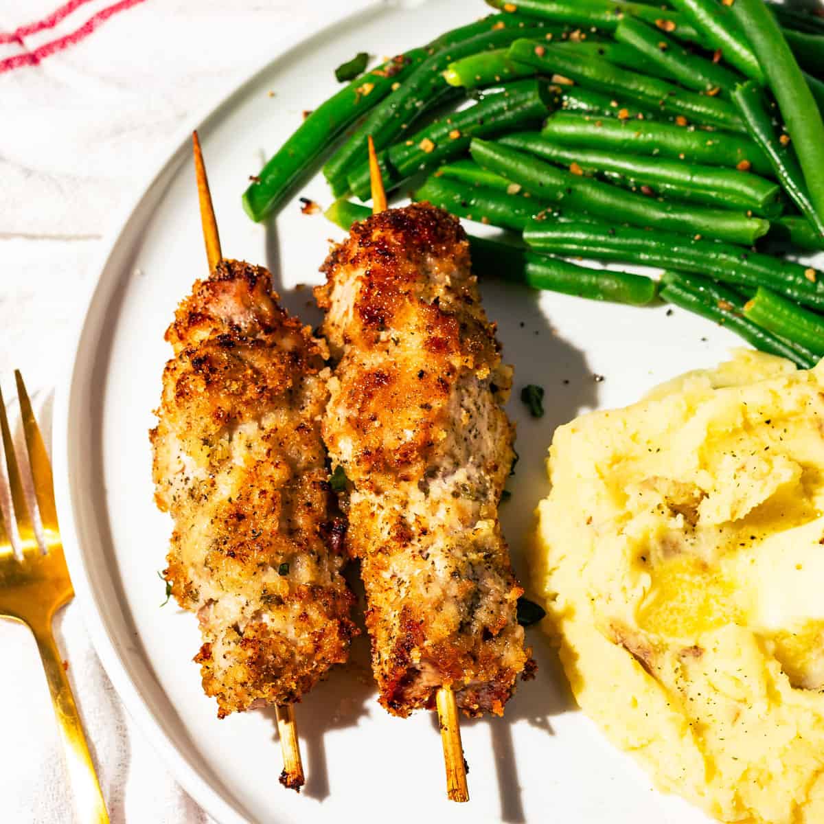 Pan-Fried City Chicken Skewers with Mustard Potato Salad