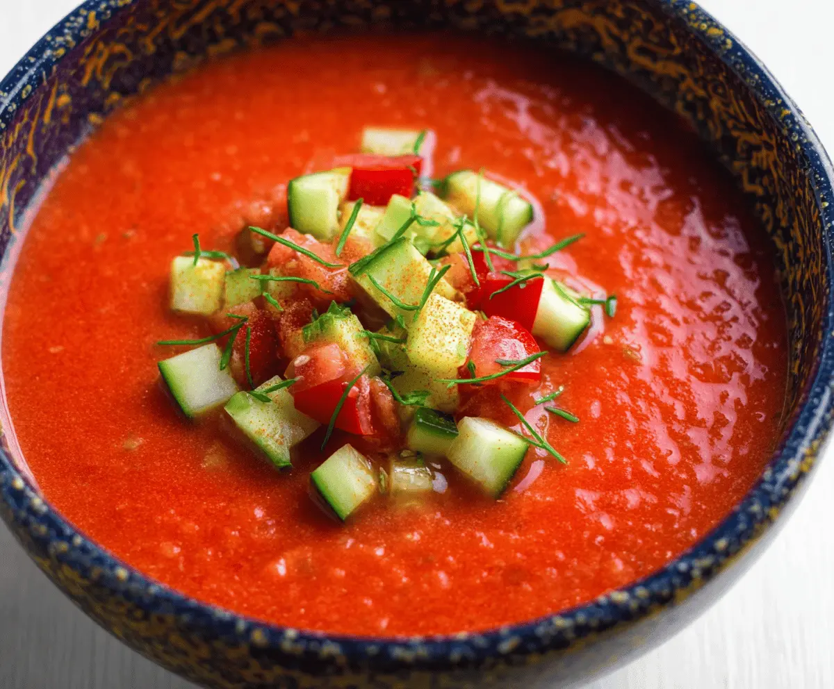 No-Cook Gazpacho with Tomato, Bell Pepper, and Cucumber