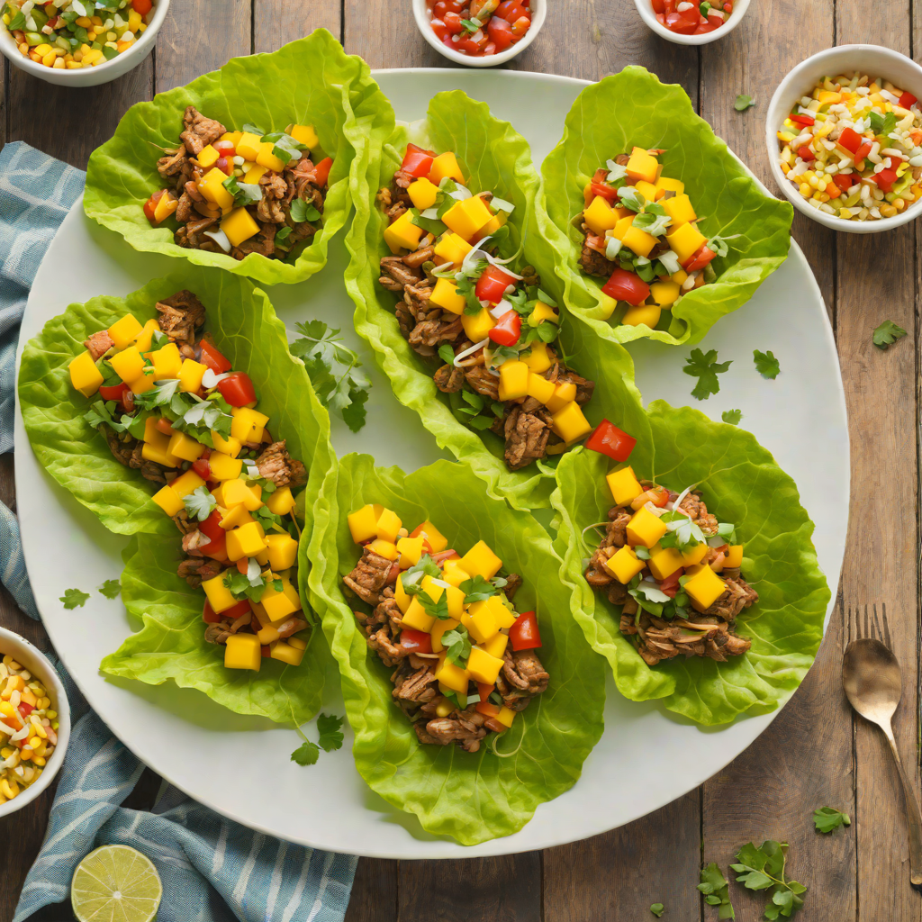 Tiki-Style Spiced Pork Lettuce Wraps with Mango Salsa