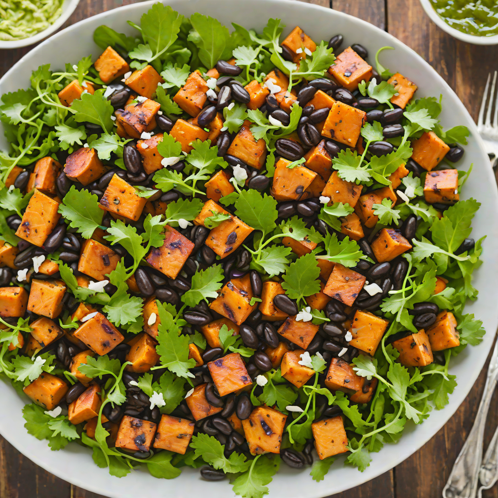 Roasted Missouri Sweet Potato and Black Bean Salad with Cilantro-Lime Dressing