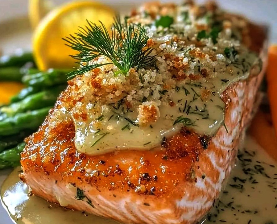 Herb-Crusted Baked Salmon with Lemon Dill Sauce