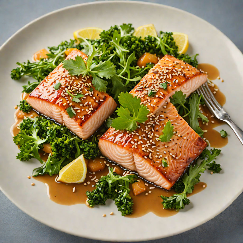 Pan-Fried Salmon with Ginger-Soy Glaze and Sesame Greens