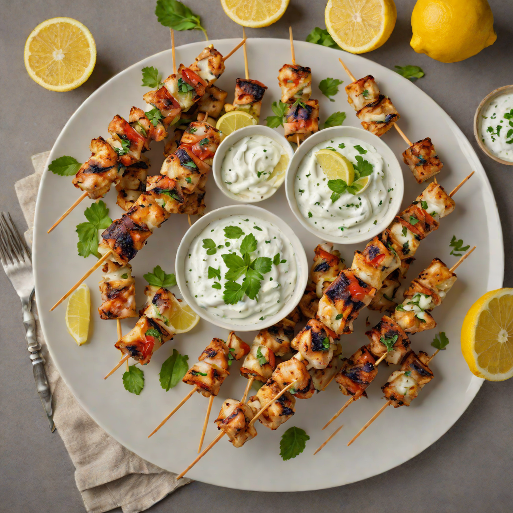 Lemon-Oregano Grilled Chicken Skewers with Tzatziki