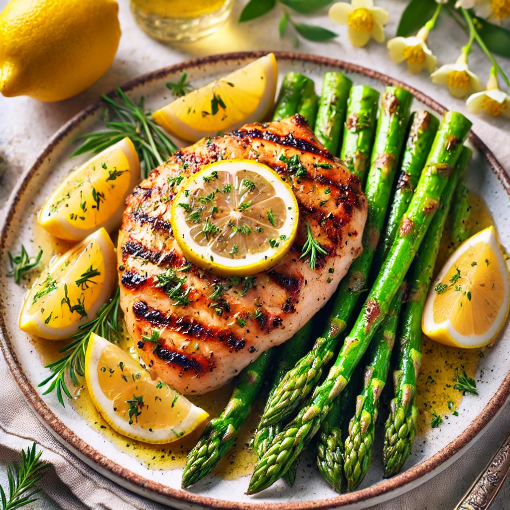 Lemon-Herb Grilled Chicken with Charred Asparagus