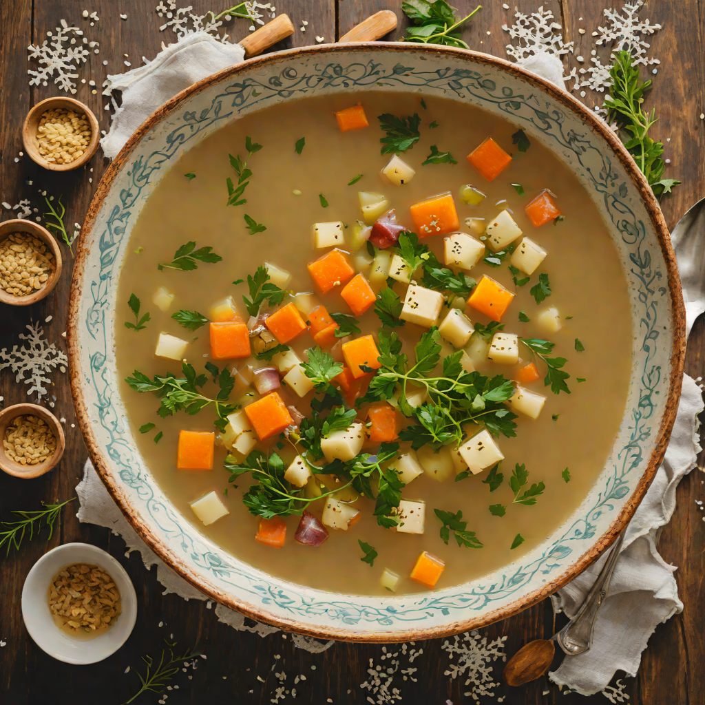 Snow-Melt Vegetable Soup with Rustic Herb Broth