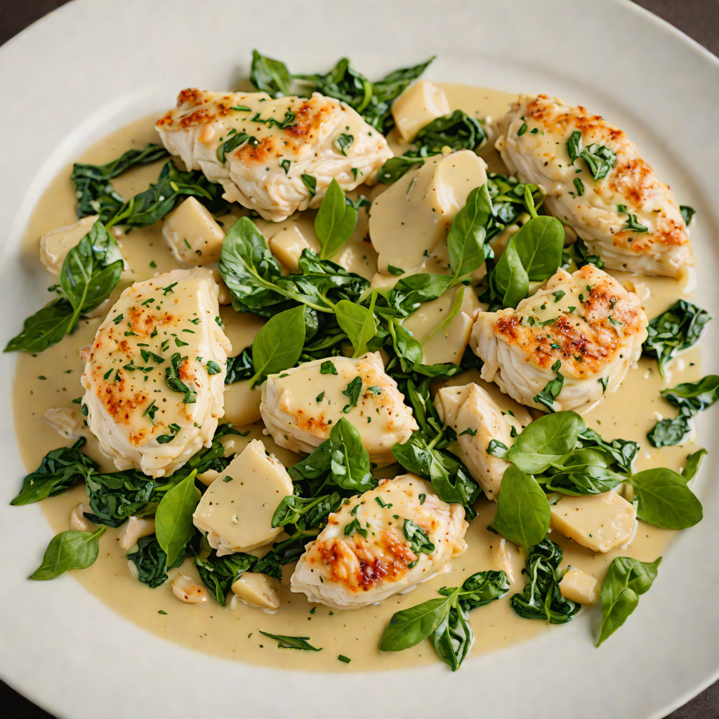 Sautéed Chicken with Garlic and Spinach in Creamy White Wine Sauce