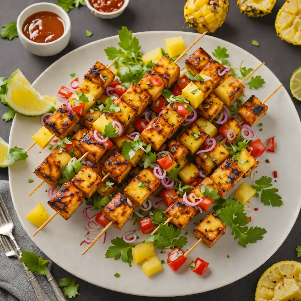Grilled Spicy BBQ Tofu Skewers with Pineapple Salsa